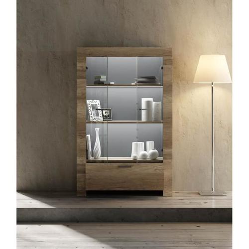 Vitrine 2 Portes - Décor Chene Canyon - L 102 X P 43 X H 158 Cm - Brera