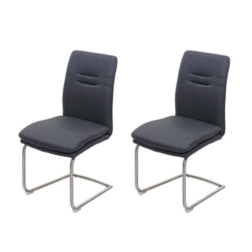 2x Chaise De Salle À Manger Hwc-H70, Chaise De Cuisine, Balancant, Tissu, Acier Inoxydable Brossé   Gris-Foncé