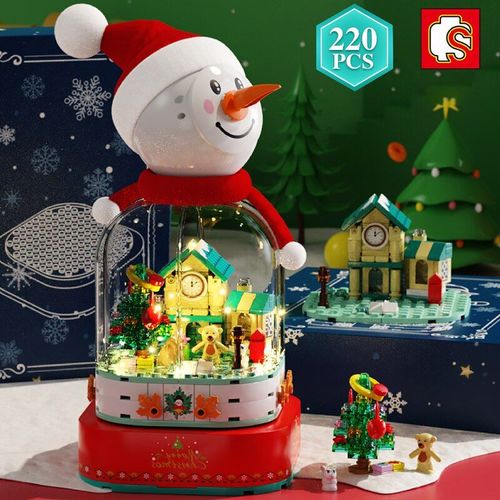 Sans Boîte D'origine - Blocs De Construction Bonhomme De Neige, Idées Techniques D'hiver, Boîte À Musique Rotative, Briques À Assembler, Jouets Pour Enfants, Cadeau De Noël