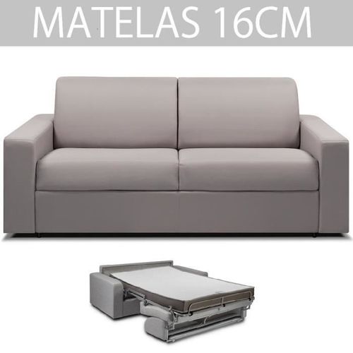 Canapé Convertible Express 3/4 Places En Tissu Gris Silver - Couchage 160cm - Epaisseur Matelas 16cm - Midnight