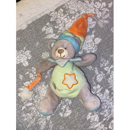 Doudou Ours Gris Baby Nat Etoile Anis Jaune Orange Bleu Bonnet Peluche Babynat Ourson Multicolore Enfant Naissance Bebe