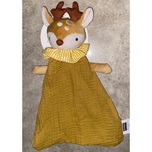 Doudou Bebe Cerf Maisons Du Monde Lange Jaune Moutarde Peluche Naissance