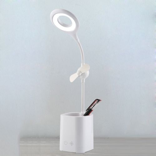Lampe de bureau avec ventilateur LED WS-8010, lampe de bureau pliante USB, couleur: porte-stylo, lame de ventilateur blanche