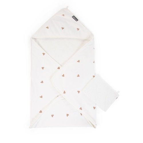 Cape De Bain Bébé Et Gant De Toilette Coeurs Doré - Childhome