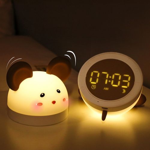 Veilleuse En Silicone Avec Souris Mignonne, Avec Fonction Réveil Électronique, Lampe De Chevet, De Bureau, Horloge D'apprentissage