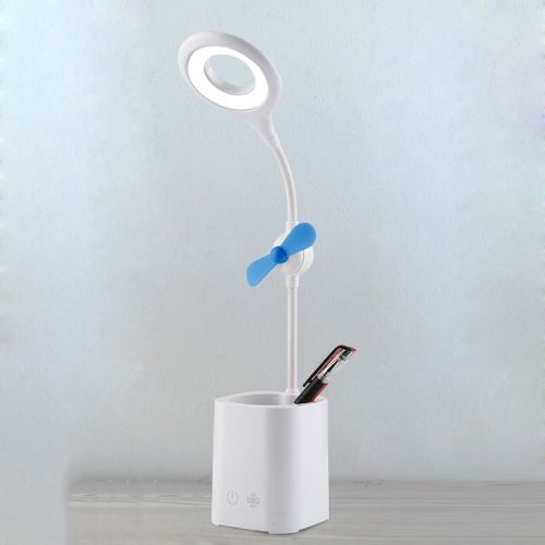 Lampe de bureau avec ventilateur LED WS-8010, lampe de bureau pliante USB, couleur: porte-stylo, lame de ventilateur bleue