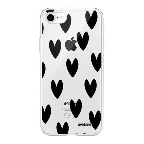 Coque Iphone 7/8/ Iphone Se 2020 360 Intégrale Transparente Coeurs Noirs Tendance Evetane.