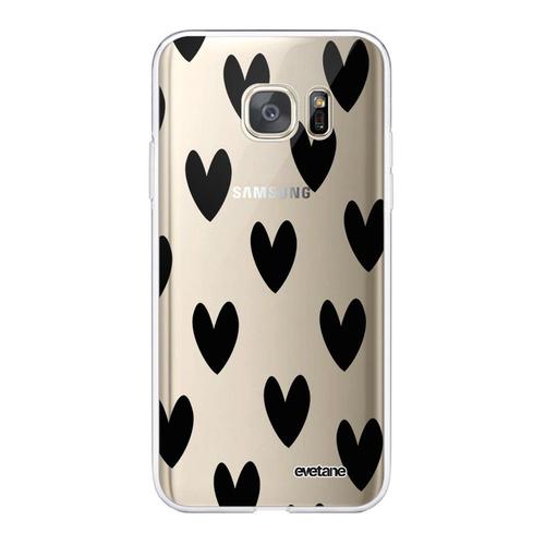 Coque Samsung Galaxy S7 360 Intégrale Transparente Coeurs Noirs Tendance Evetane.