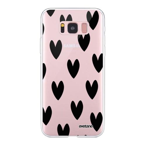 Coque Samsung Galaxy S8 360 Intégrale Transparente Coeurs Noirs Tendance Evetane.