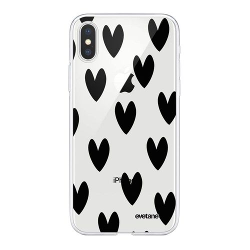 Coque Iphone Xs Max Silicone Transparente Coeurs Noirs Ultra Resistant Protection Housse Motif Ecriture Tendance Evetane