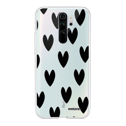 Coque Xiaomi Redmi Note 8 Pro 360 Intégrale Transparente Coeurs Noirs Tendance Evetane.