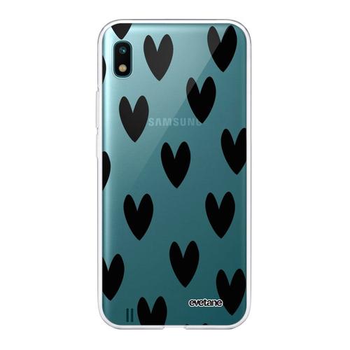 Coque Samsung Galaxy A10 360 Intégrale Transparente Coeurs Noirs Tendance Evetane.