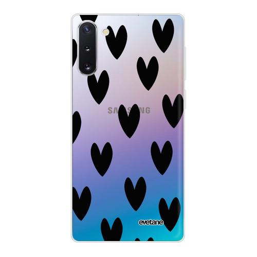 Coque Samsung Galaxy Note 10 360 Intégrale Transparente Coeurs Noirs Tendance Evetane.