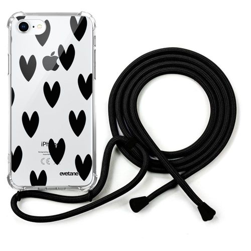 Coque Cordon Iphone 7/8/ Iphone Se 2020 Noir Dessin Coeurs Noirs Evetane