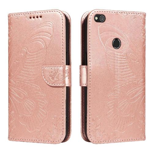 Flip Étui Pour Honor 8 Lite Cuir De Haute Qualité Avec Fente Pour Carte De Crédit Sangle De Main Détachable Papillon En Relief - Couleur Rose