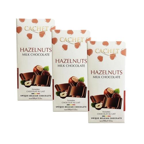 Lot 3x Chocolat Lait Noisettes - Cachet - Tablette 100g