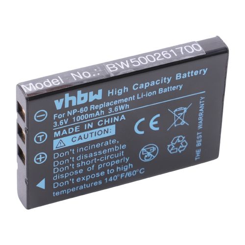 vhbw Batterie compatible avec Aiptek Pocket Cam 8900, DV AHD-100, DV AHD-200, DV AHD-300 appareil photo, reflex numérique (1000mAh, 3,6V, Li-ion)