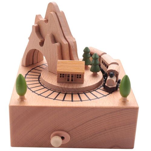 Boîte À Musique En Bois Avec Tunnel De Montagne Avec Petits Jeux De Train Magnétique Mobiles