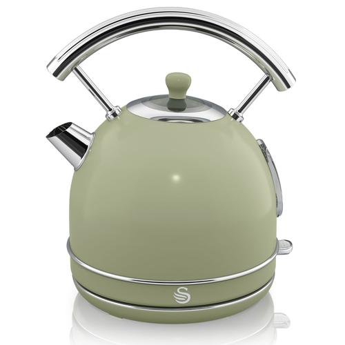 Retro Bouilloire, 1,8 L, Acier Inoxydable sans BPA, Résistance Cachée, sans Fil 3000W Vert SWAN SK14630GN