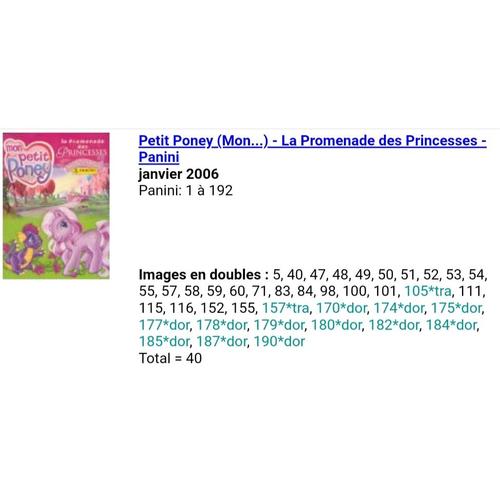 Mon Petit Poney. La Promenade Des Princesses - Panini 1997 - Liste Des Images Pour Un Lot