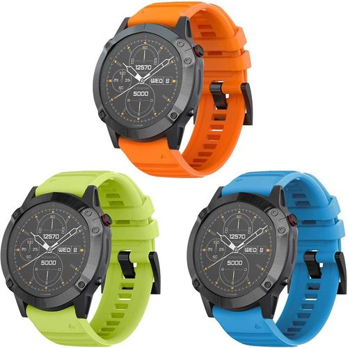 Bracelet De Montre 26mm Bande En Silicone Bracelet Pour Garmin Fenix 5x/5x Plus/Fenix 6x/6x Pro/Fenix 3/Fenix 3 Hr/Fenix 7x/Fenix 7x Solar/Fenix 7x Sapphire Solar (Orange + Vert + Bleu)