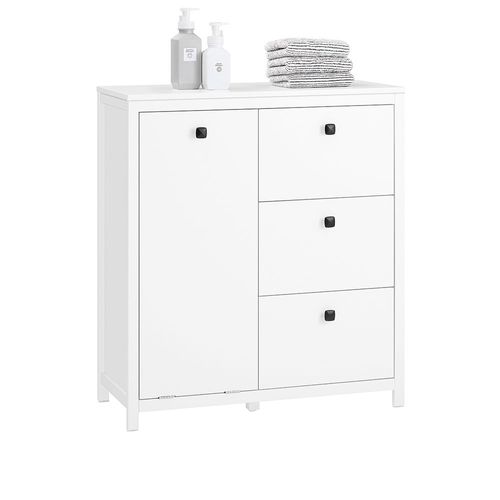Sobuy Armoire À Linge Avec Sac À Linge, Meuble Bas De Salle De Bain, Commode Pour Salle De Bain, Armoire Toilette Avec 3 Tiroirs Et 1 Panier À Linge, Blanc, 80x35x90 Cm, Bzr97-W