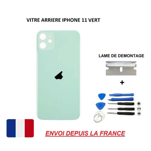 Vitre Arrière Compatible Iphone 11 Vert 6.1 Qualité Origine En Verre, Coque Cache Batterie Double Face Adhésif Kit Outil