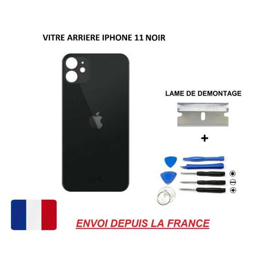 Vitre Arrière Compatible Iphone 11 Noir 6.1 Qualité Origine En Verre, Coque Cache Batterie Double Face Adhésif, Kit Outil Lame De Rasoir