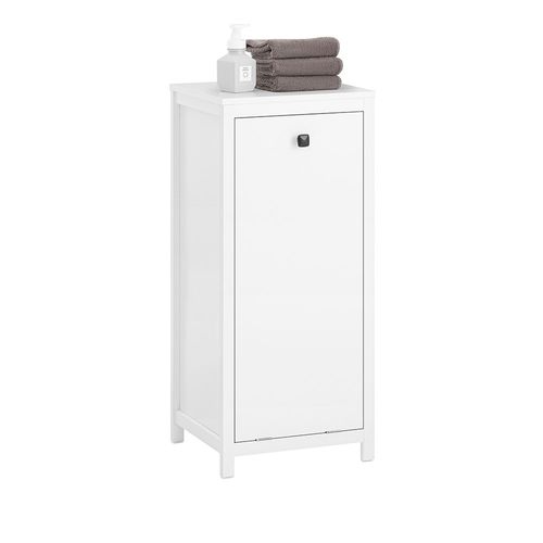 Sobuy Armoire À Linge Avec Sac À Linge, Meuble Bas De Salle De Bain, Commode Pour Salle De Bain, Coffre À Linge, Porte Vêtement Avec 1 Panier À Linge, Blanc, 40x35x90 Cm, Bzr96-W