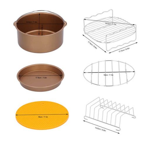 Kit d'accessoires pour friteuse à Air électrique, 6, pièces/ensemble, 7 pouces, Grill, poêle à Pizza, gâteau, cuisson à la vapeur, pour appareil électrique 3.7qt 5.3qt