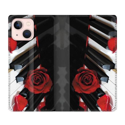 Housse Cuir Portefeuille Pour Iphone 13 Mini Musique Rose Piano