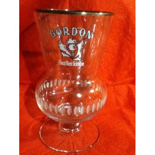 Verre À Bière Sur Pied Gordon Finest Beer Selection 33 Cl - Forme Tête De Chardon- Pourtour Fèves Dépolies, Bords Argentés