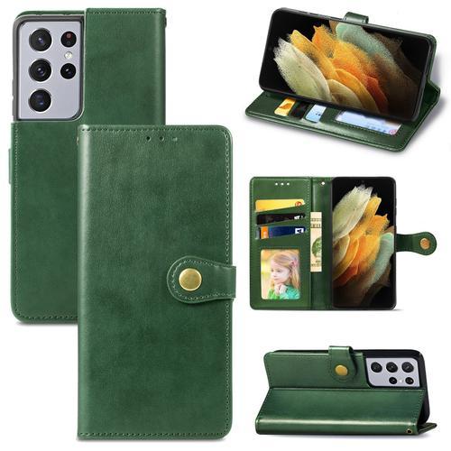 Advansia Coque Pour Samsung Galaxy S21 Ultra Vert [Porte Carte, Etui Portefeuille, Boucle]