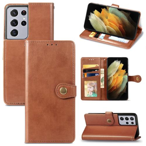 Advansia Coque Pour Samsung Galaxy S21 Ultra Marron [Porte Carte, Etui Portefeuille, Boucle]