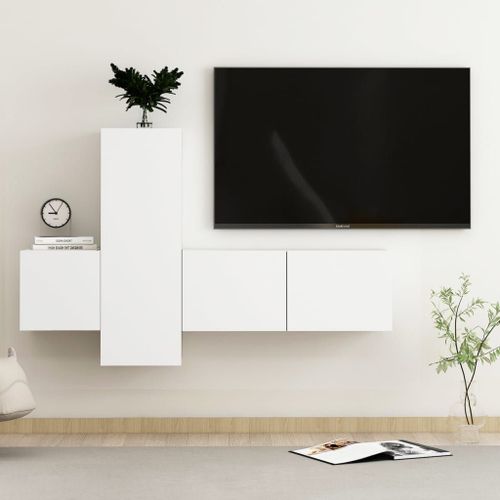 Vidaxl Ensemble De Meubles Tv 3 Pcs Blanc Bois D'ingénierie