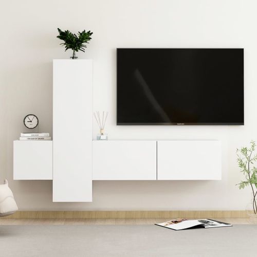 Vidaxl Ensemble De Meubles Tv 3 Pcs Blanc Bois D'ingénierie
