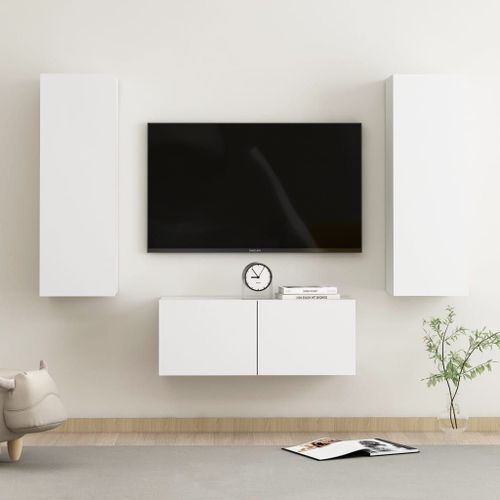 Vidaxl Ensemble De Meubles Tv 3 Pcs Blanc Bois D'ingénierie