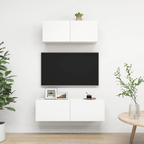 Vidaxl Ensemble De Meubles Tv 2 Pcs Blanc Bois D'ingénierie
