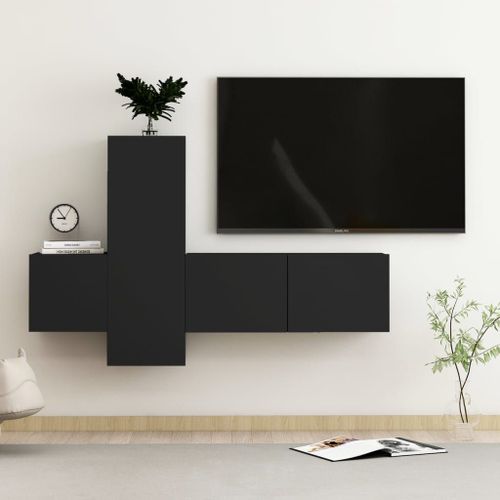Vidaxl Ensemble De Meubles Tv 3 Pcs Noir Bois D'ingénierie