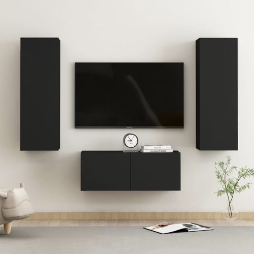 Vidaxl Ensemble De Meubles Tv 3 Pcs Noir Bois D'ingénierie