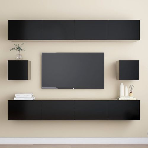 Vidaxl Ensemble De Meubles Tv 6 Pcs Noir Bois D'ingénierie