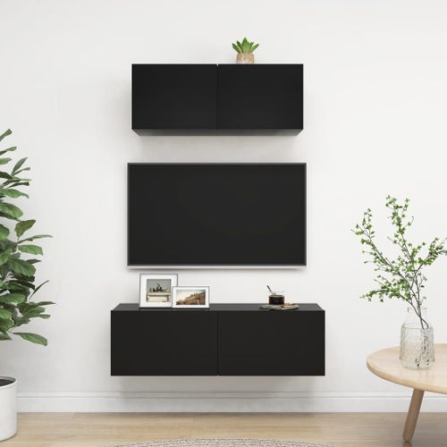 Vidaxl Ensemble De Meuble Tv 2 Pcs Noir Bois D'ingénierie