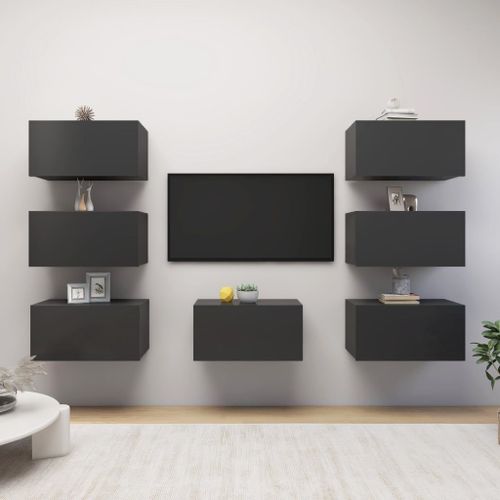 Vidaxl Meubles Tv 7 Pcs Gris 30,5x30x60 Cm Bois D'ingénierie