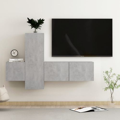 Vidaxl Ensemble De Meubles Tv 3 Pcs Gris Béton Bois D'ingénierie