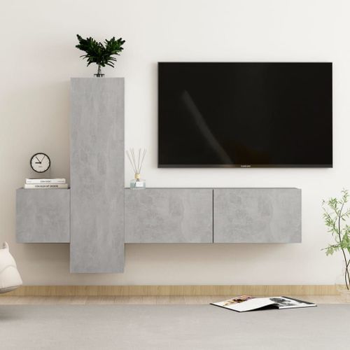 Vidaxl Ensemble De Meubles Tv 3 Pcs Gris Béton Bois D'ingénierie