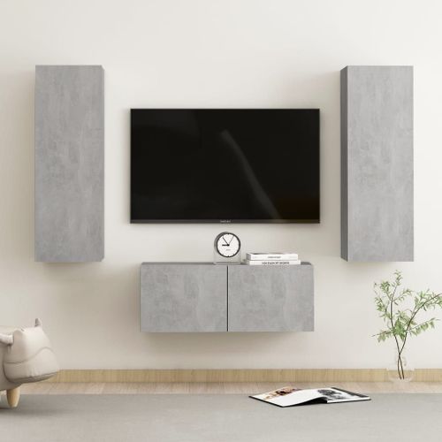 Vidaxl Ensemble De Meubles Tv 3 Pcs Gris Béton Bois D'ingénierie
