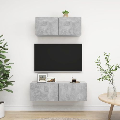 Vidaxl Ensemble De Meubles Tv 2 Pcs Gris Béton Bois D'ingénierie