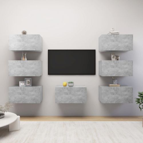 Vidaxl Meubles Tv 7 Pcs Gris Béton 30,5x30x60 Cm Aggloméré