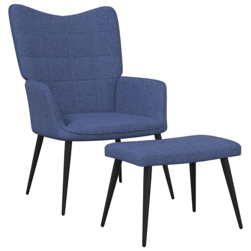 Vidaxl Chaise De Relaxation Avec Tabouret Bleu Tissu