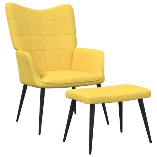 Vidaxl Chaise De Relaxation Avec Tabouret Jaune Moutarde Tissu